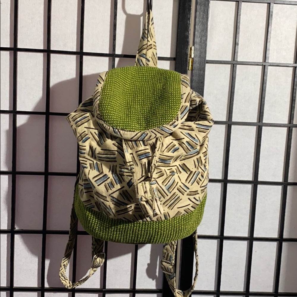 Green Jute Backpack Purse